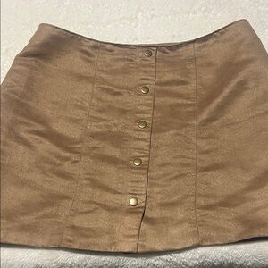 GAP Women’s Faux Suede Mini Skirt Camel Tan Size 10 Gold Front Snap Lined